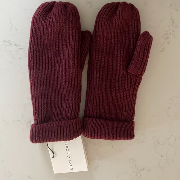 Indigo Love & Lore Outdoor Fleece Lined Knit Mittens Bordeaux Burg Sz OS NWT - Picture 4 of 12